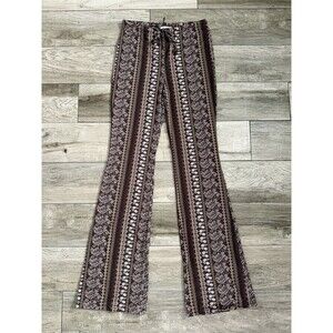 Shosho Women's Size M Brown White Boho Floral Paisley Flare Pants